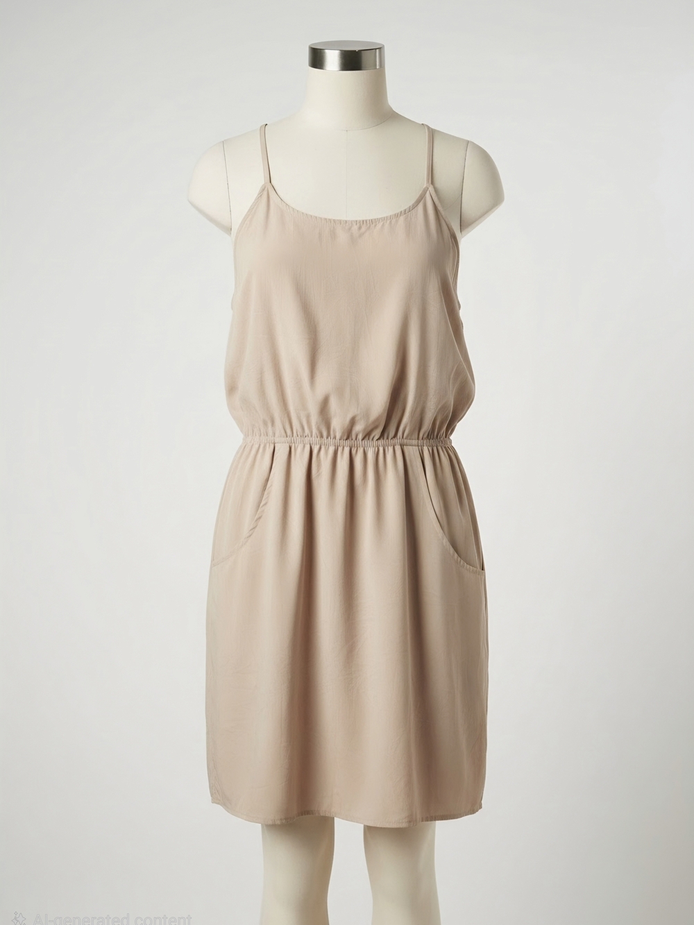 Ya Los Angeles Beige Spaghetti-Strap Mini Dress